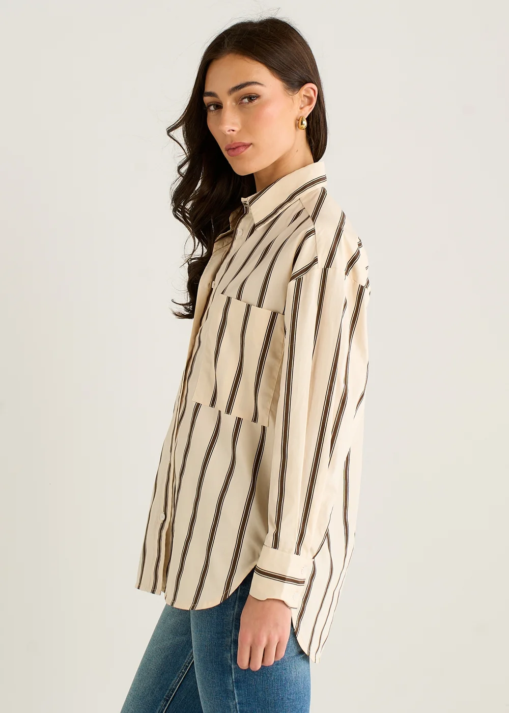 Gini London Cream Stripe Cotton Button Through Shirt - 14 Image 4