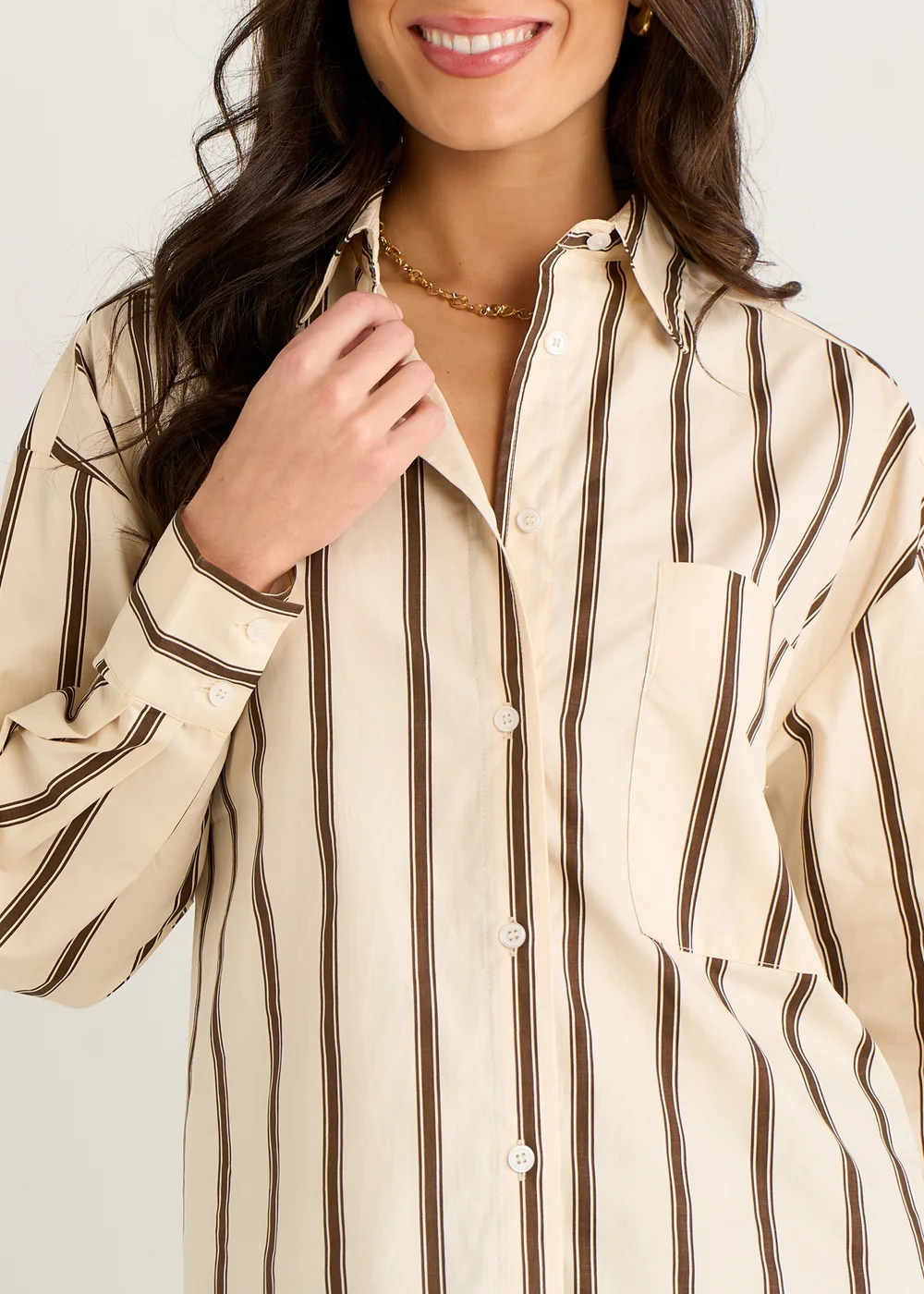 Gini London Cream Stripe Cotton Button Through Shirt - 14 Image 3