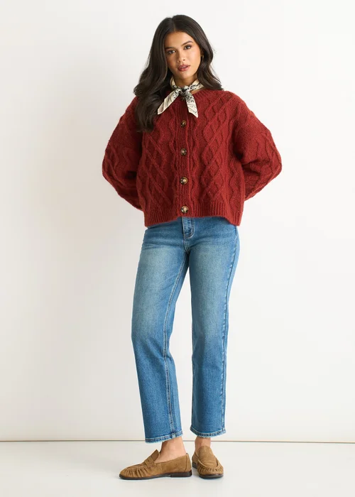 Gini London Rust Cable Knit Cardigan - M/L Image 1