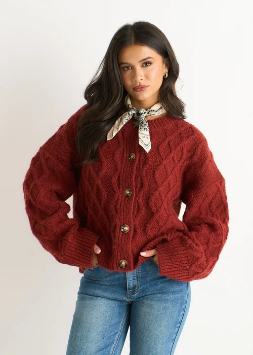 Gini London Rust Cable Knit Cardigan - M/L Image 3