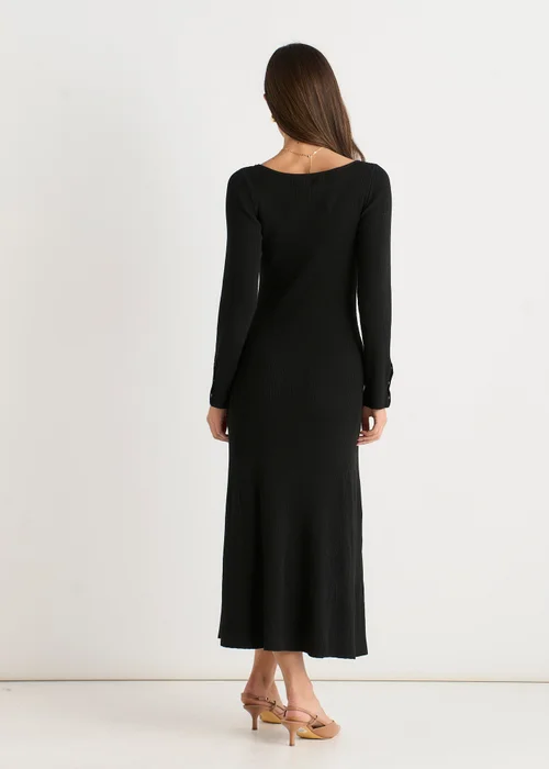 Gini London Black Slash Neck Knitted Fit And Flare Dress - M/L Image 2