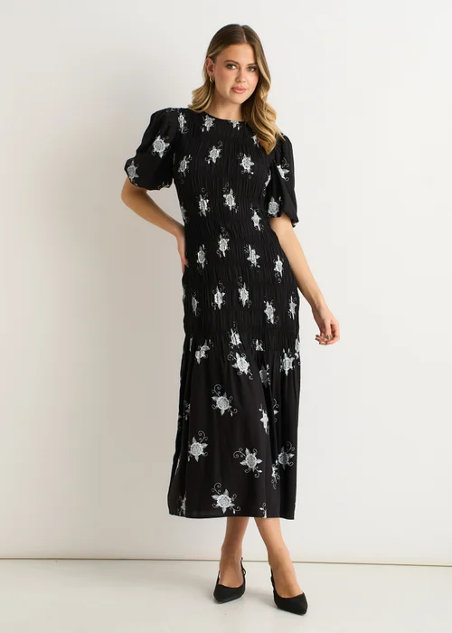 Gini London Black 3/4 Sleeves Paisley Ruched Midi Dress - 10 Image 1