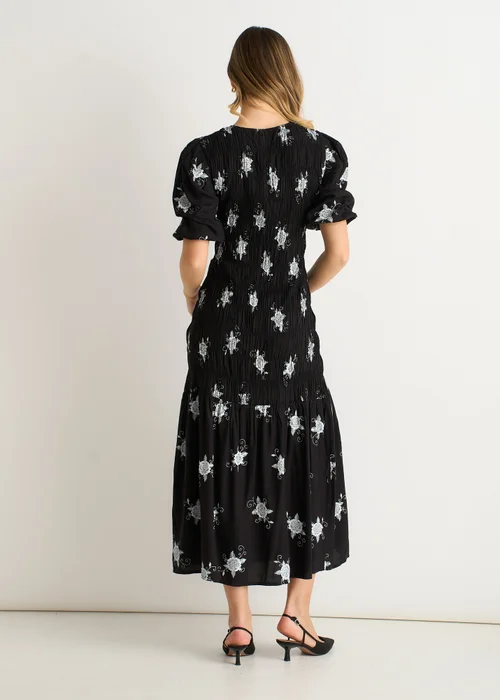 Gini London Black 3/4 Sleeves Paisley Ruched Midi Dress - 10 Image 2