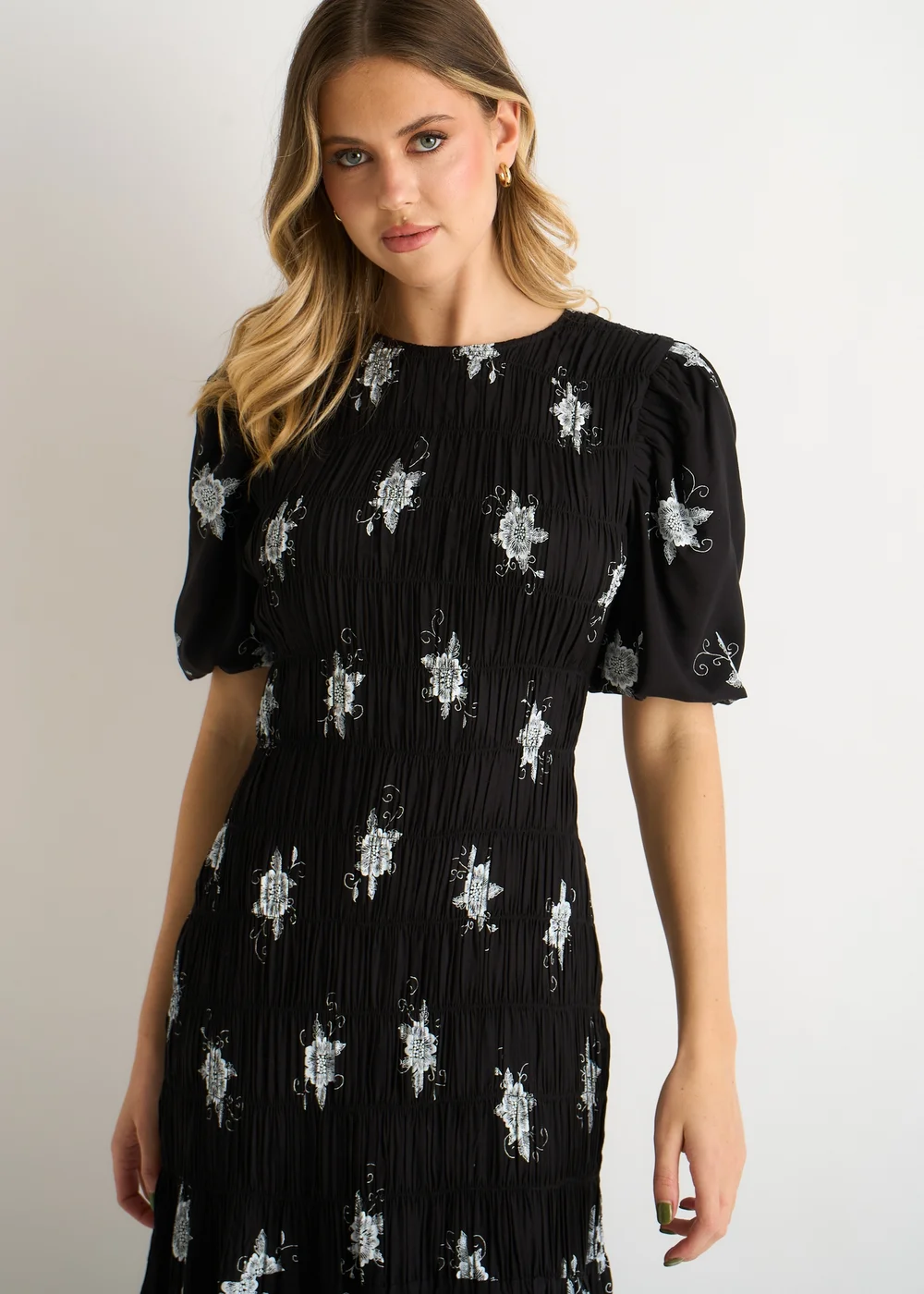 Gini London Black 3/4 Sleeves Paisley Ruched Midi Dress - 10 Image 3