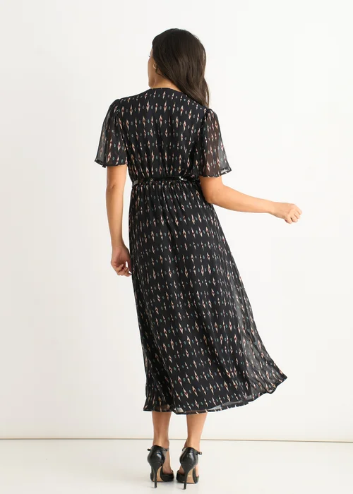 Gini London Black Geo Wrap Front Silk Fit & Flare Midi Dress - 10 Image 2