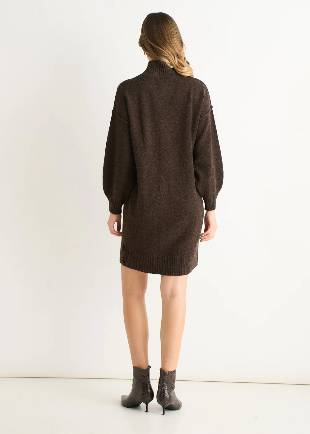 Gini London Brown Crew Neck Knitted Shift Dress - M/L Image 2