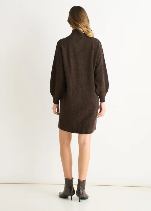 Gini London Brown Crew Neck Knitted Shift Dress - M/L Image 2