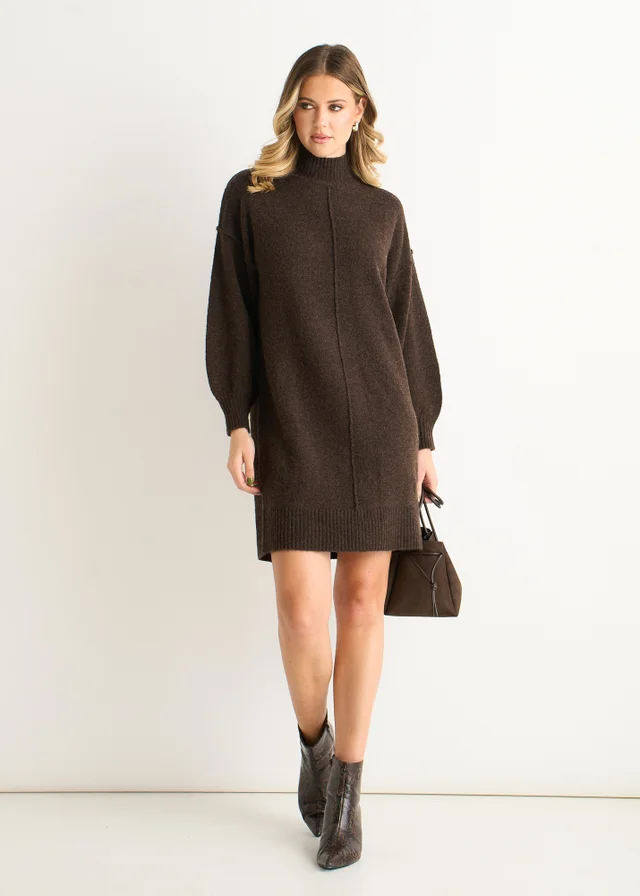 Gini London Brown Crew Neck Knitted Shift Dress