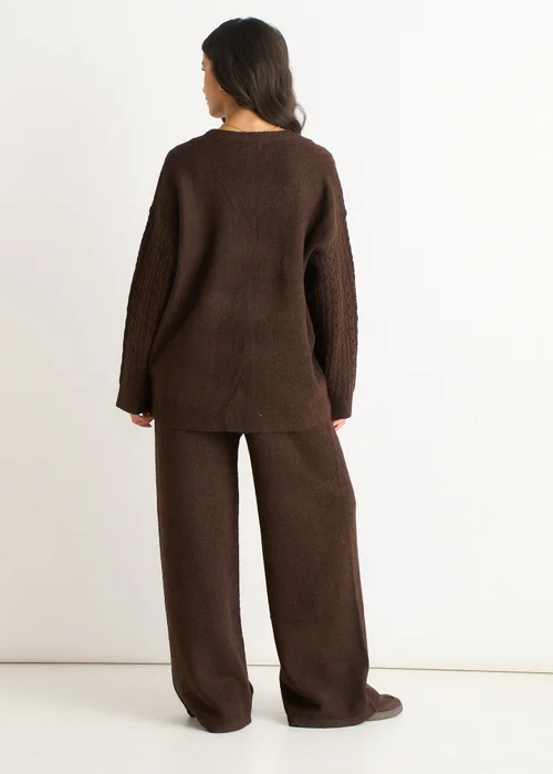 Gini London Brown Cable Patch Pocket Knitted Cardigan - L/XL Image 2