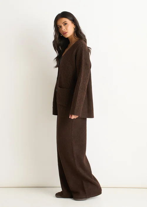 Gini London Brown Cable Patch Pocket Knitted Cardigan - L/XL Image 4