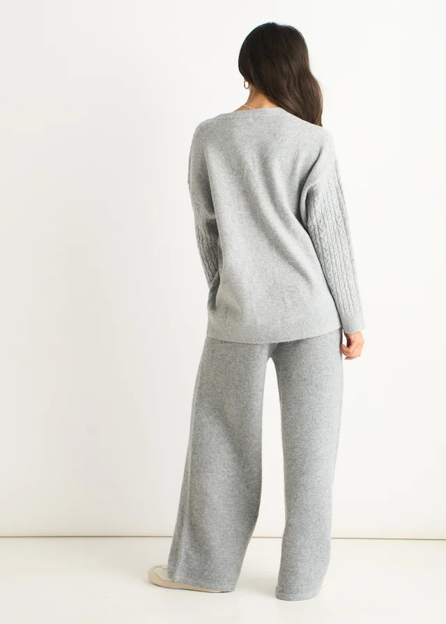 Gini London Grey Cable Patch Pocket Knitted Cardigan