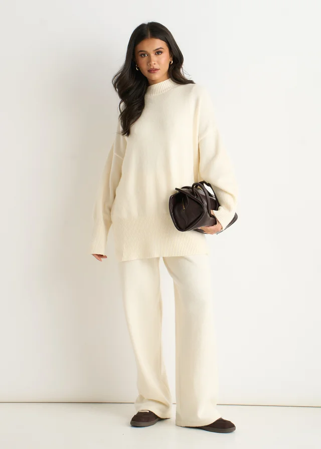 Gini London Off White Turtle Neck Oversized Knitted Jumper