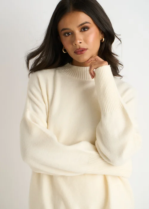 Gini London Off White Turtle Neck Oversized Knitted Jumper - L/XL Image 3