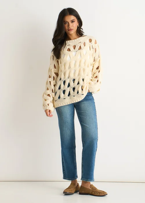 Gini London Butter Cream Hollow Chunky Knit Jumper - M/L Image 1