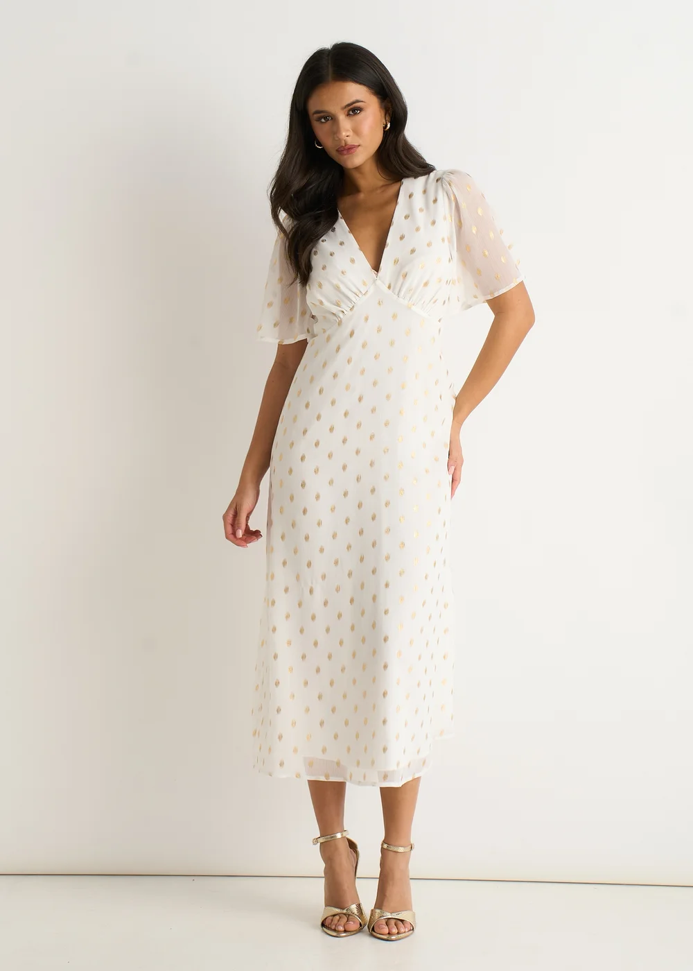 Gini London White V Neck Foil Midi Skater Dress - 16 | Matalan Gini London White V Neck Foil Midi Skater Dress - 16 | Matalan