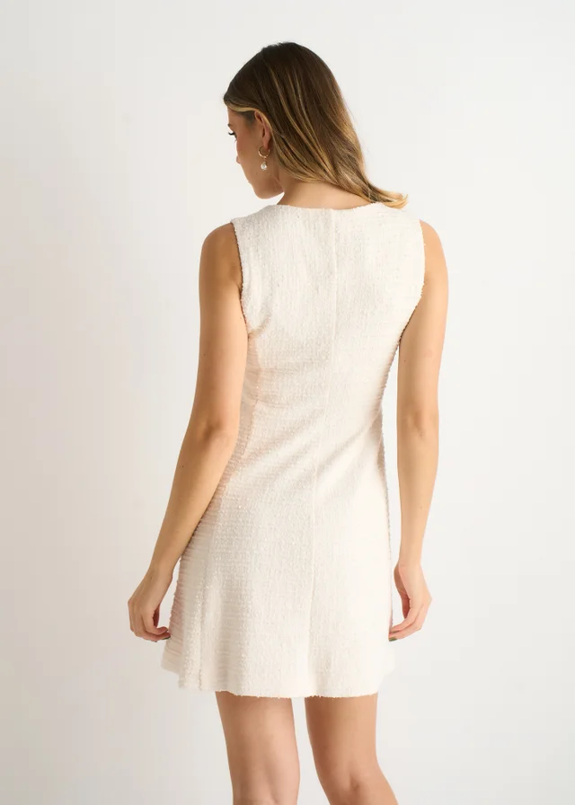 Gini London Cream Boucle Button Through Mini Dress