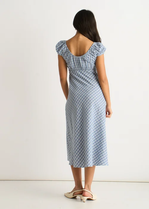 Gini London Blue V Neck Textured Gingham Midi Dress - 14 Image 2