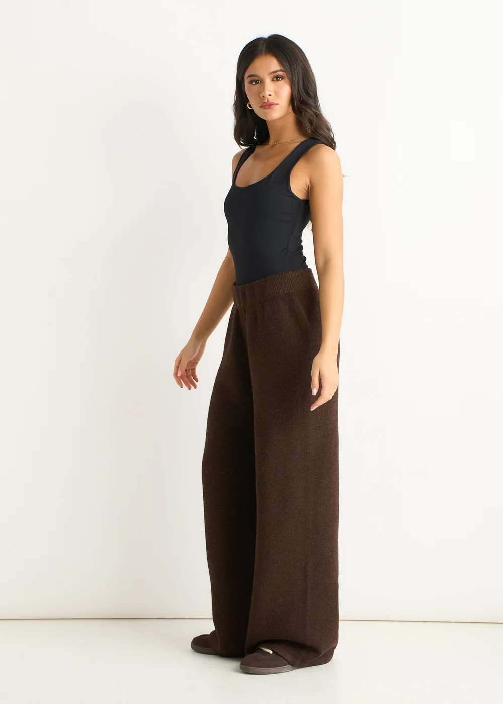 Gini London Brown Pull On wide Leg Trousers - S/M Image 4