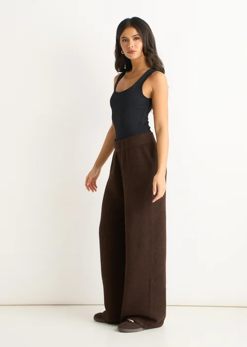 Gini London Brown Pull On wide Leg Trousers - S/M Image 4
