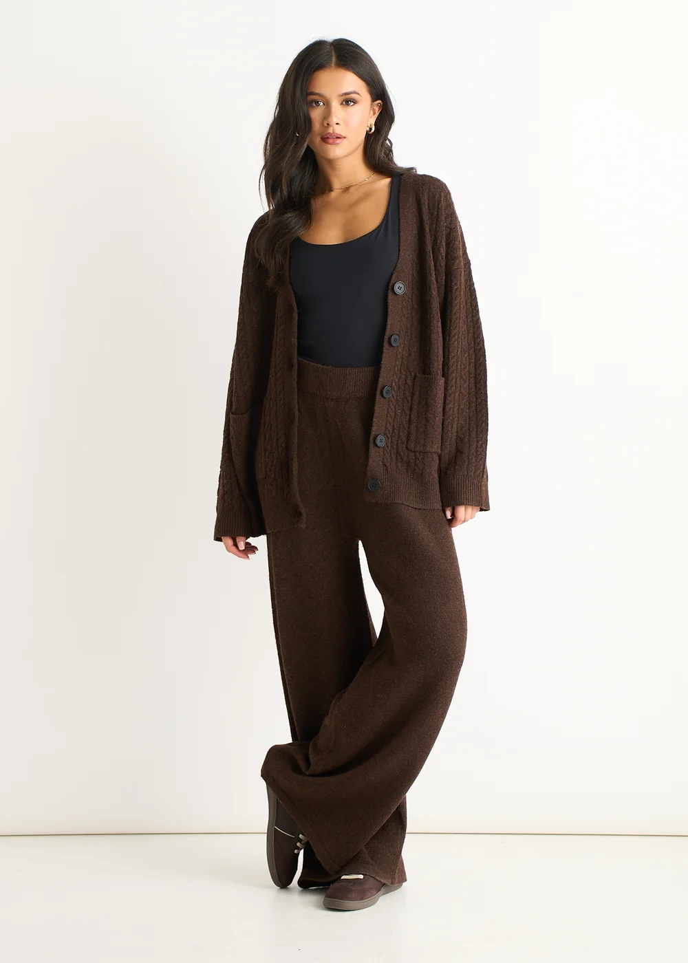 Gini London Brown Pull On wide Leg Trousers - S/M Image 1