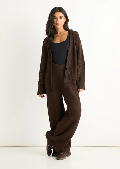 Gini London Brown Pull On wide Leg Trousers - S/M Image 1