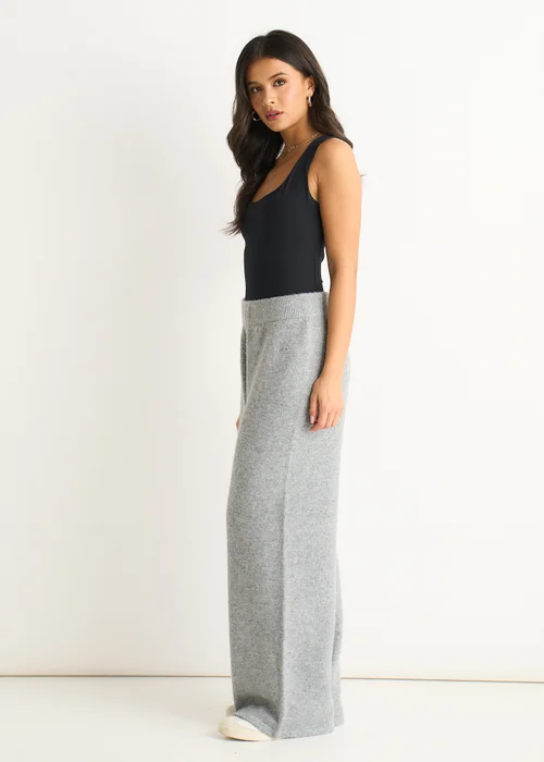 Gini London Grey Knitted Pull On wide Leg Trousers - M/L Image 4
