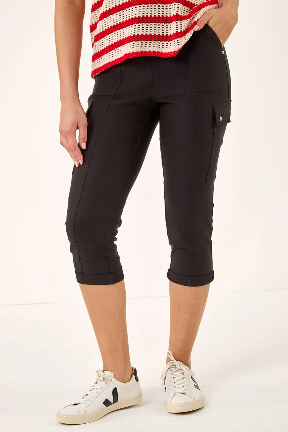 Roman Black Cropped Cargo Stretch Trouser - 10 Image 4