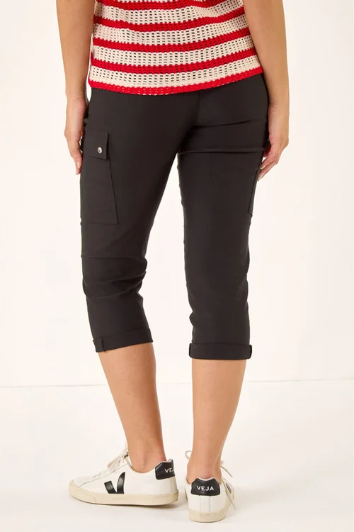 Roman Black Cropped Cargo Stretch Trouser - 10 Image 3