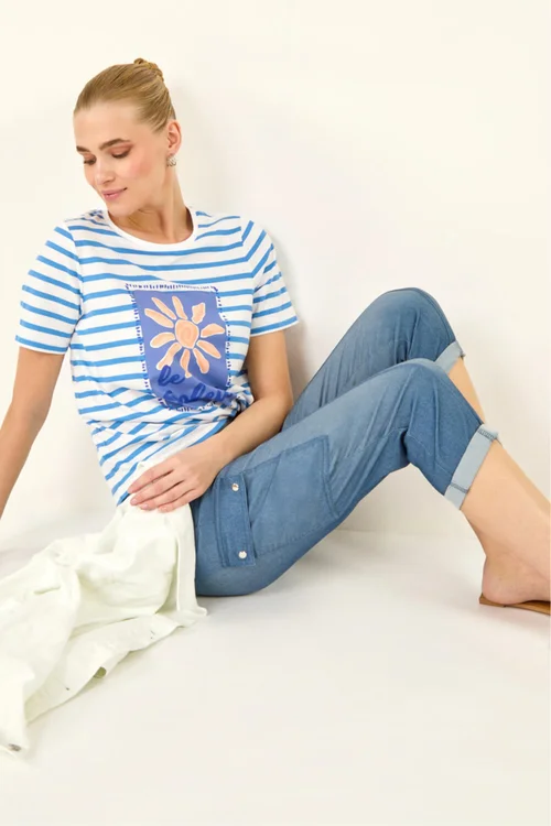 Roman Denim Cropped Cargo Stretch Trouser - 12 Image 1