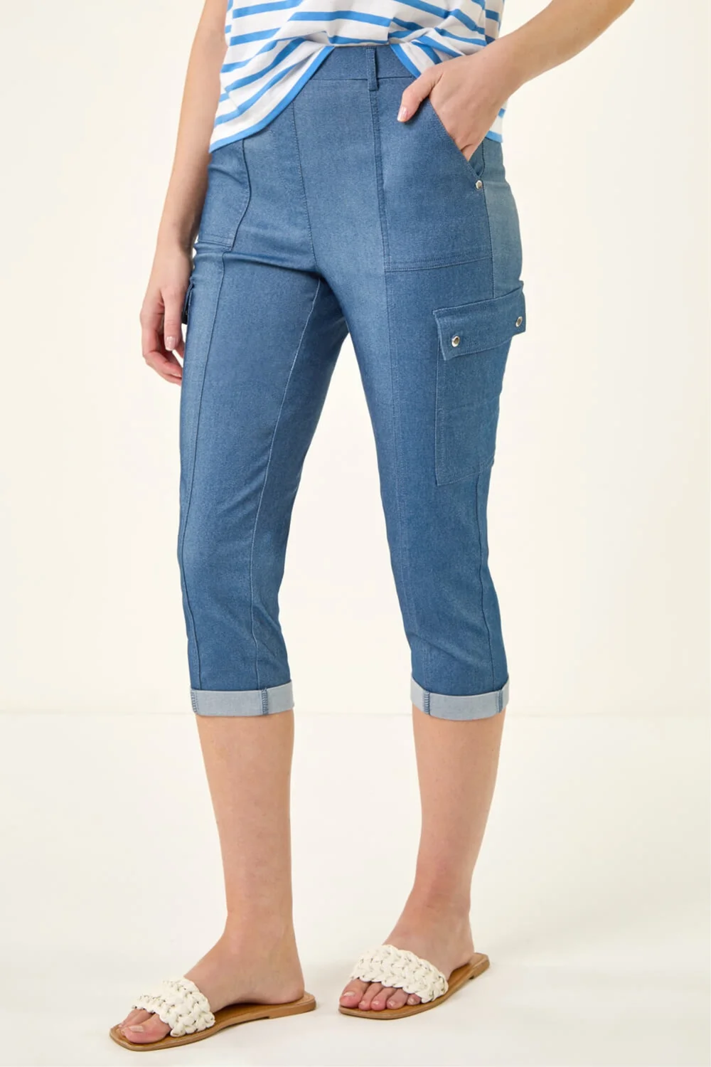 Roman Denim Cropped Cargo Stretch Trouser - 12 Image 4