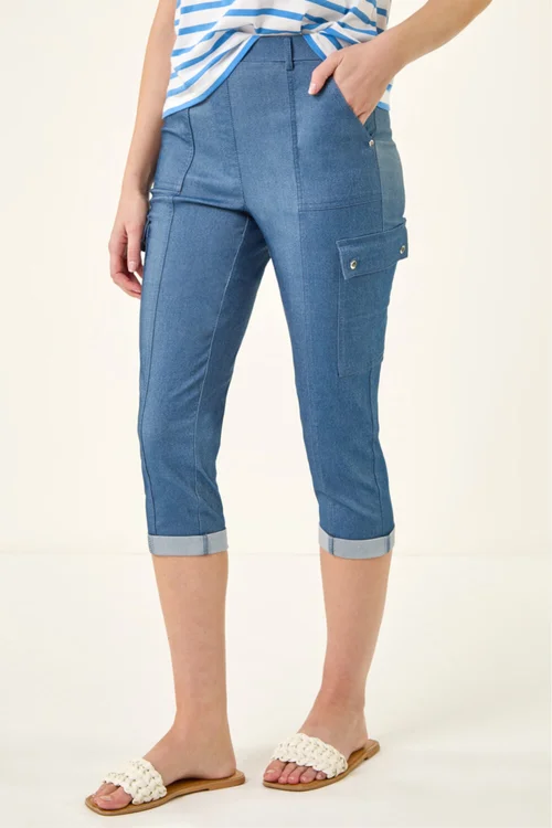 Roman Denim Cropped Cargo Stretch Trouser - 12 Image 4