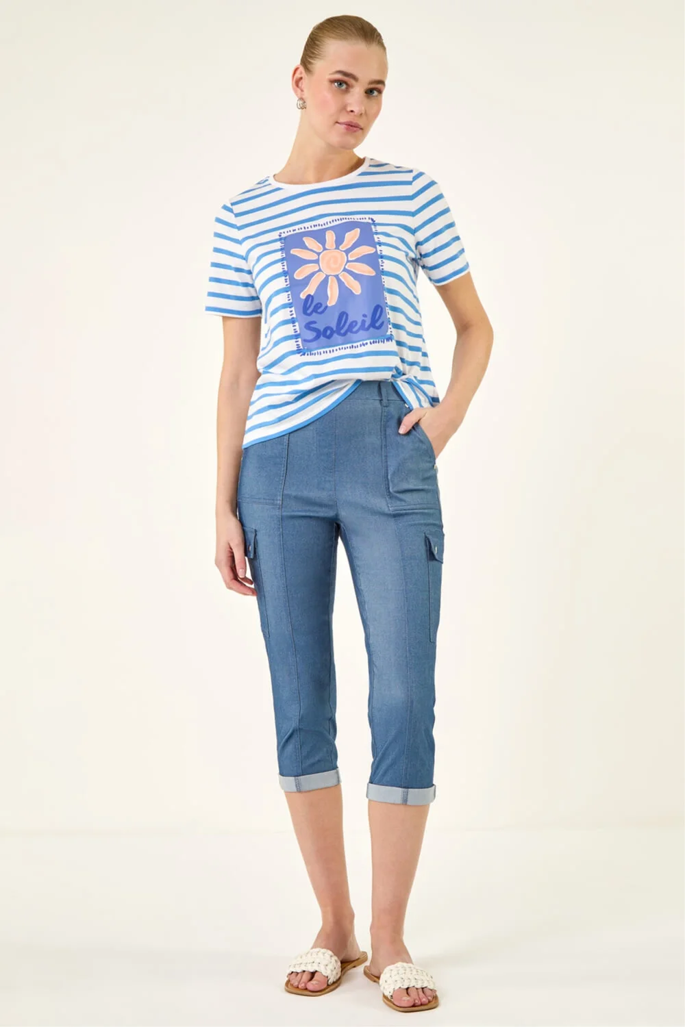 Roman Denim Cropped Cargo Stretch Trouser - 12 Image 2