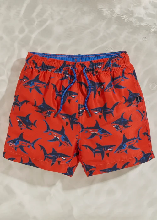 Regatta Rusty Orange Sharks Skander Swim Shorts (3-13 Years) - 11-12 Yrs Image 1