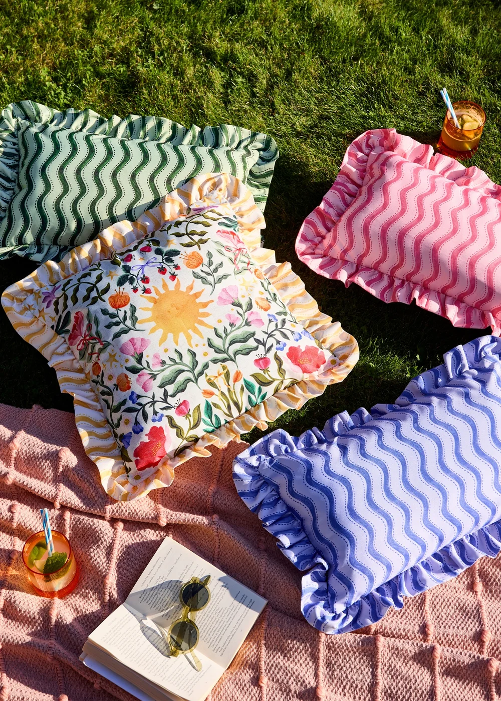 Furn Summer Solstice Wiggly Stripe Hot Pink Outdoor Cushion (30 x 50cm) - 30 x 50cm Image 5