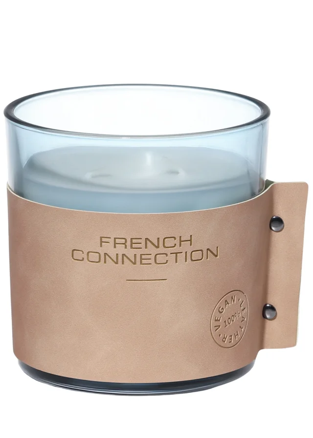 French Connection Large Scented Candle 340g Leather Range Blue Candle High Autumn Nights 1 Wick