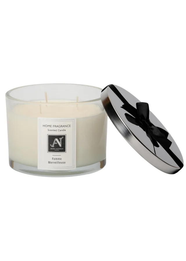 Aroma Naturals London White Minimalist Luxe Femme Merveilleuse 3Wick Scented Candle