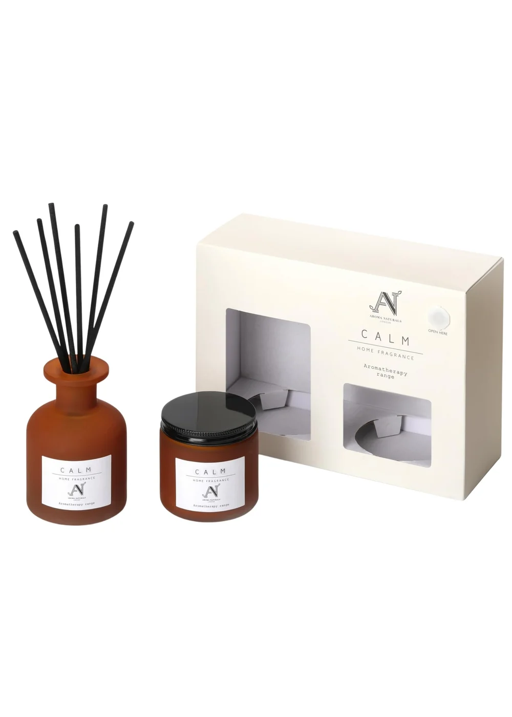 Aroma Naturals London Brown Aromatherapy Candle & Reed Diffuser Gift Set Calm Scent - M Image 2