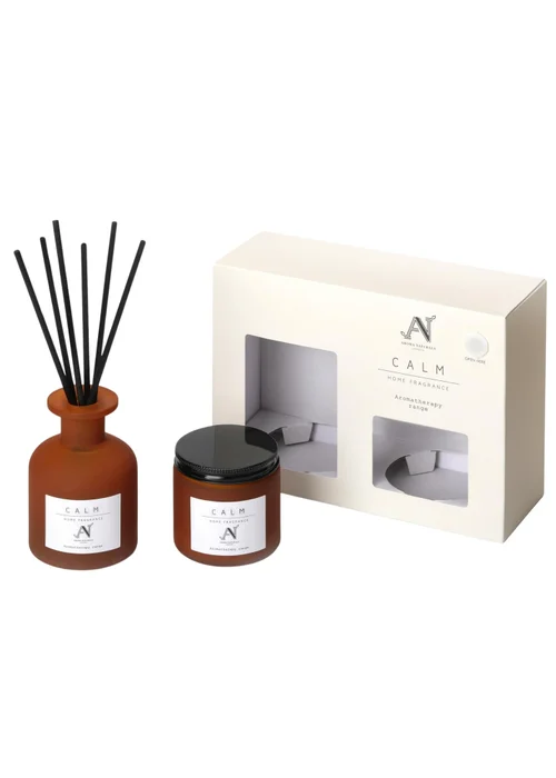 Aroma Naturals London Brown Aromatherapy Candle & Reed Diffuser Gift Set Calm Scent - M Image 2
