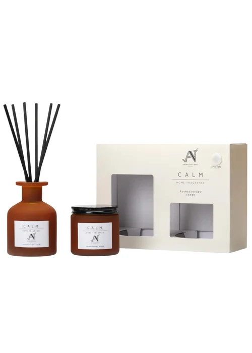 Aroma Naturals London Brown Aromatherapy Candle & Reed Diffuser Gift Set Calm Scent - M Image 1