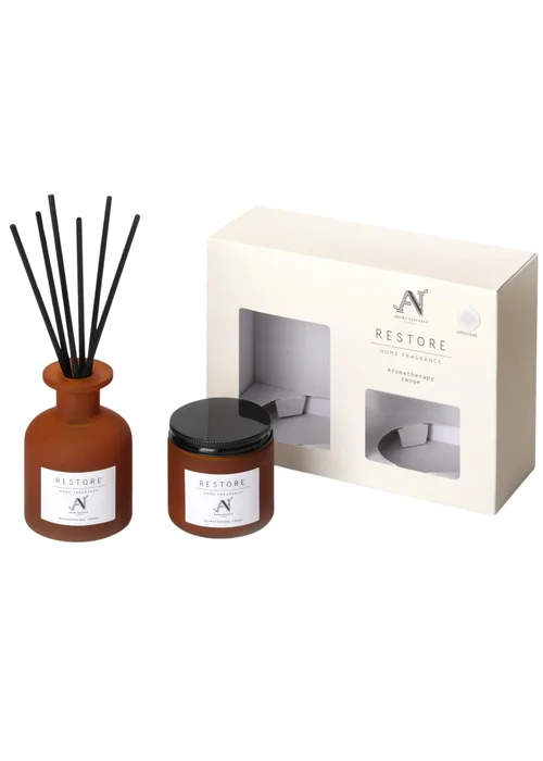 Aroma Naturals London Brown Aromatherapy Candle & Reed Diffuser Gift Set Restore Scent - M Image 2