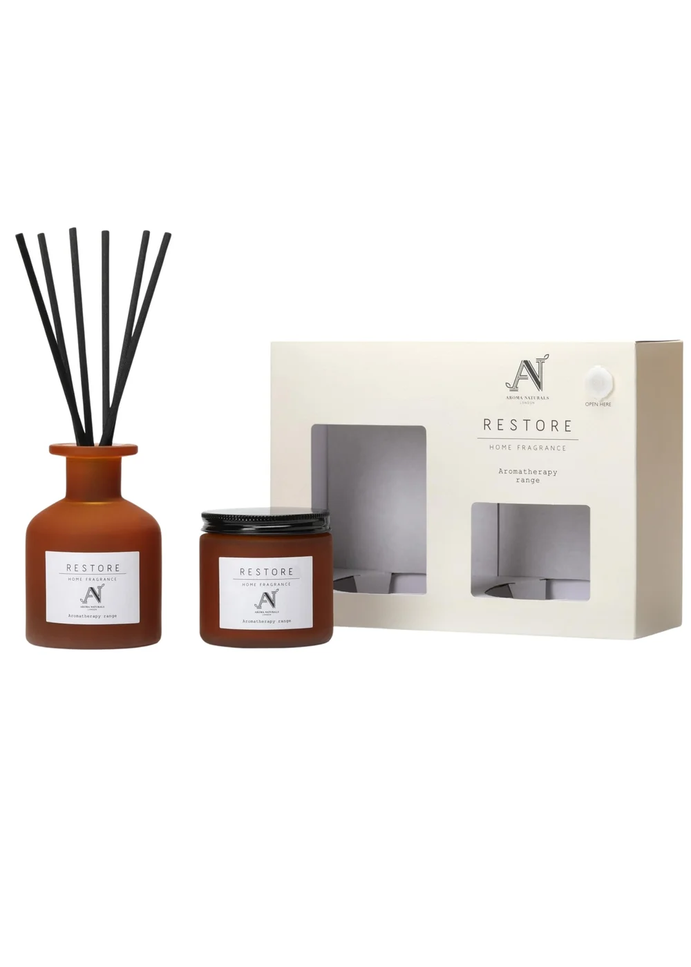 Aroma Naturals London Brown Aromatherapy Candle & Reed Diffuser Gift Set Restore Scent - M Image 1