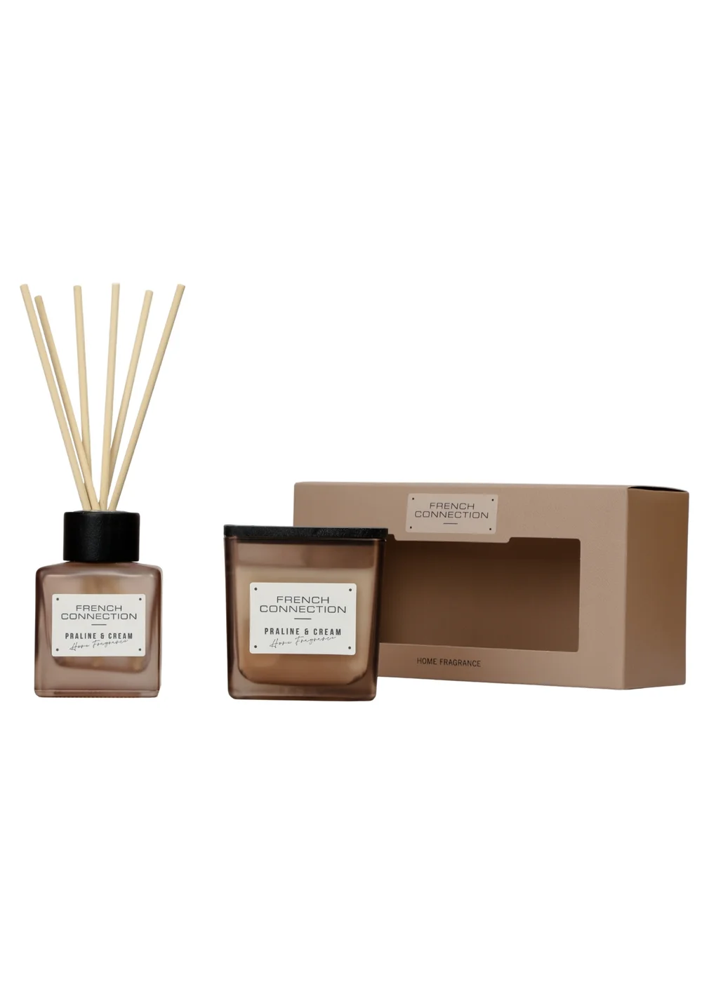 French Connection Scented Candle & Reed Diffuser Giftset Square Range Brown Praline & Cream (200g & 100ml) - One Size Image 1