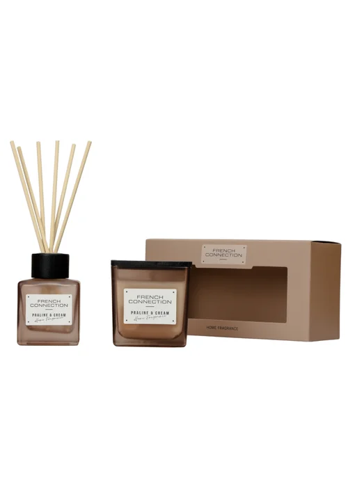 French Connection Scented Candle & Reed Diffuser Giftset Square Range Brown Praline & Cream (200g & 100ml) - One Size Image 1