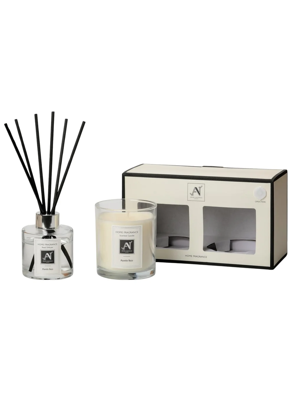 Aroma Naturals London White Minimalist Luxe Candle & Reed Diffuser Gift Set Purete Noir Scent - M Image 1