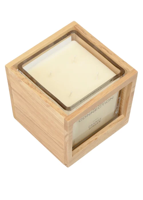French Connection Large Scented Candle 480G Natural Wooden Surround Orange & Ginger (4 Wick) - Large Image 2