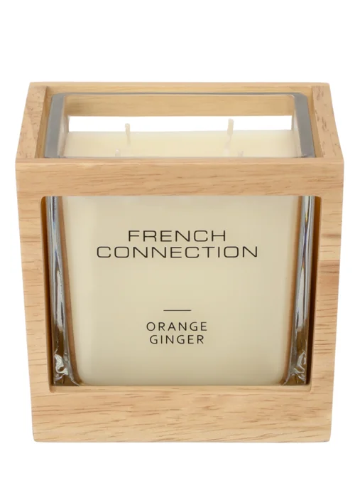 French Connection Large Scented Candle 480G Natural Wooden Surround Orange & Ginger (4 Wick) - Large Image 4