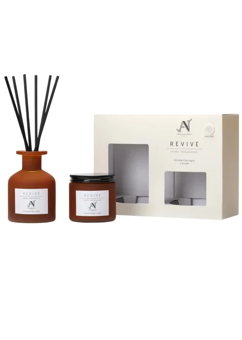 Aroma Naturals London Brown Aromatherapy Candle & Reed Diffuser Gift Set Revive Scent - M Image 1