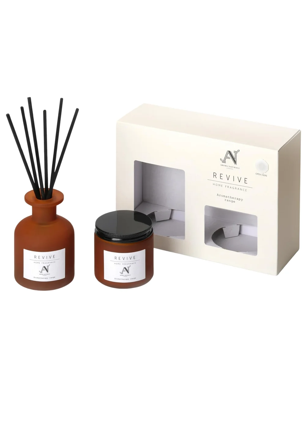 Aroma Naturals London Brown Aromatherapy Candle & Reed Diffuser Gift Set Revive Scent - M Image 2