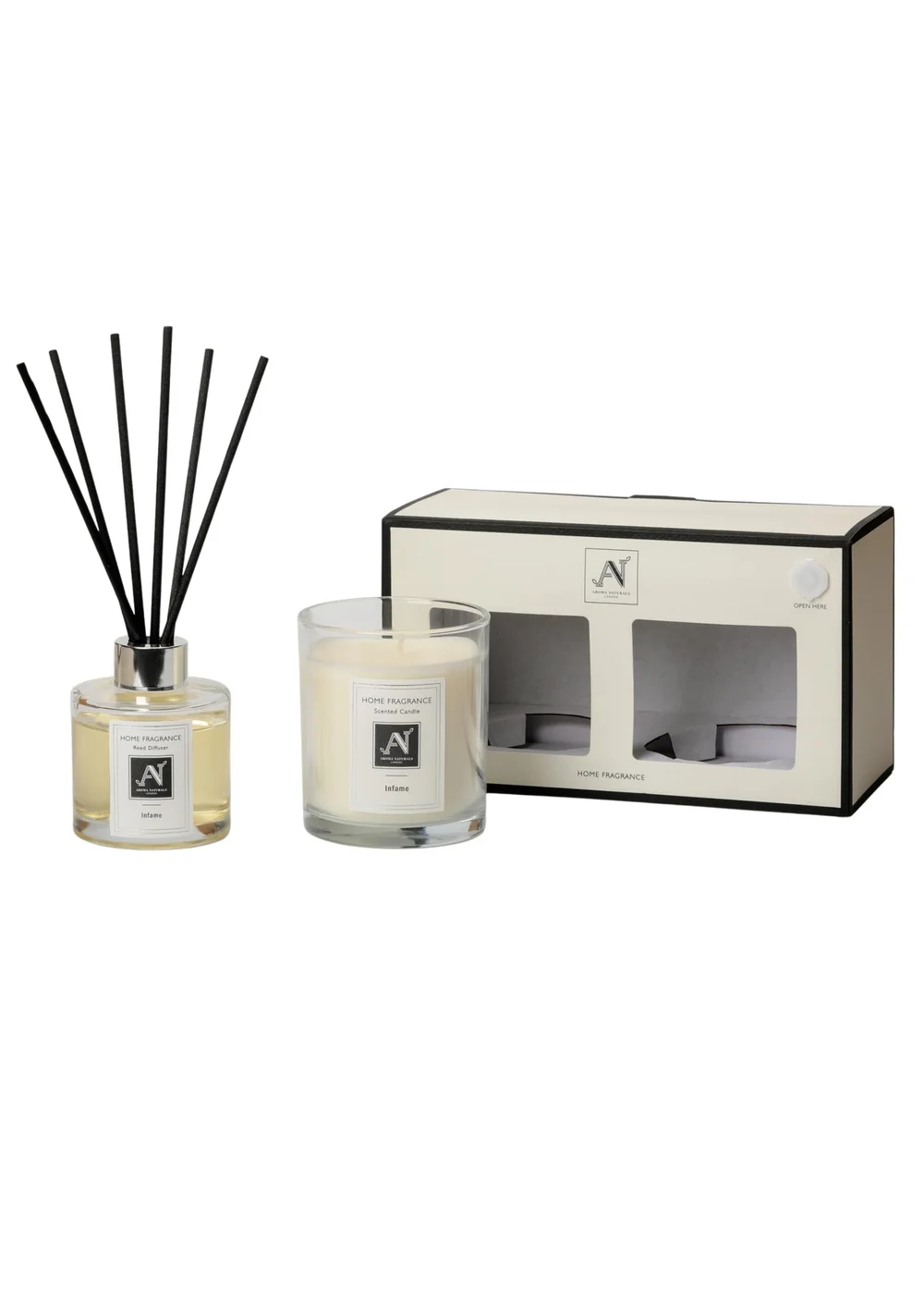 Aroma Naturals London White Minimalist Luxe Candle & Reed Diffuser Gift Set Infame Scent - M Image 1
