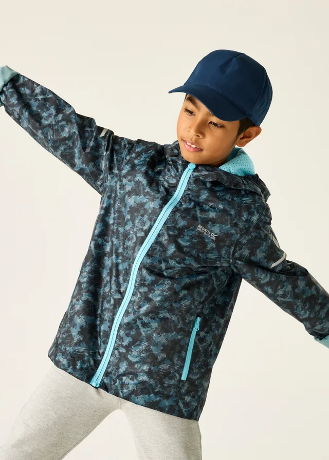 Regatta China Blue Scratched Camo Printed Lever II Waterproof Reflective Jacket (3-13 Years)